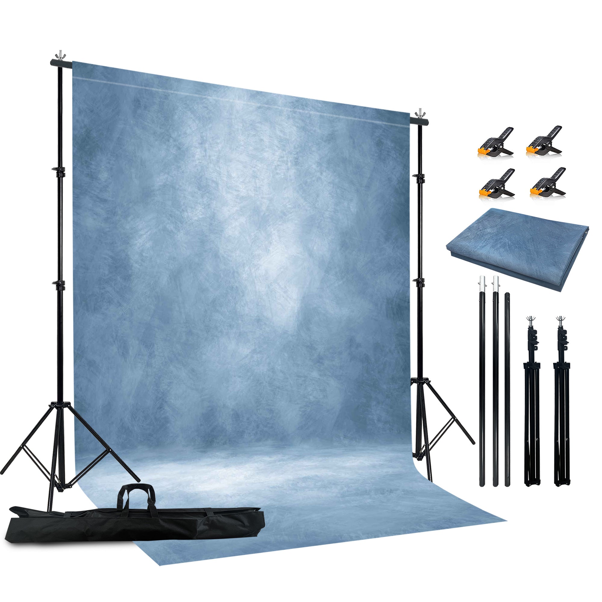 2-in-1 Abstract Photography Backdrop Kit - 6.5x6.5 ft Portable Dual Rod Stand with 6x8 ft Polyester Fabric Backdrop for Portraits and Photo Props - Roller Pocket Design(6x8ft,Light Blue)