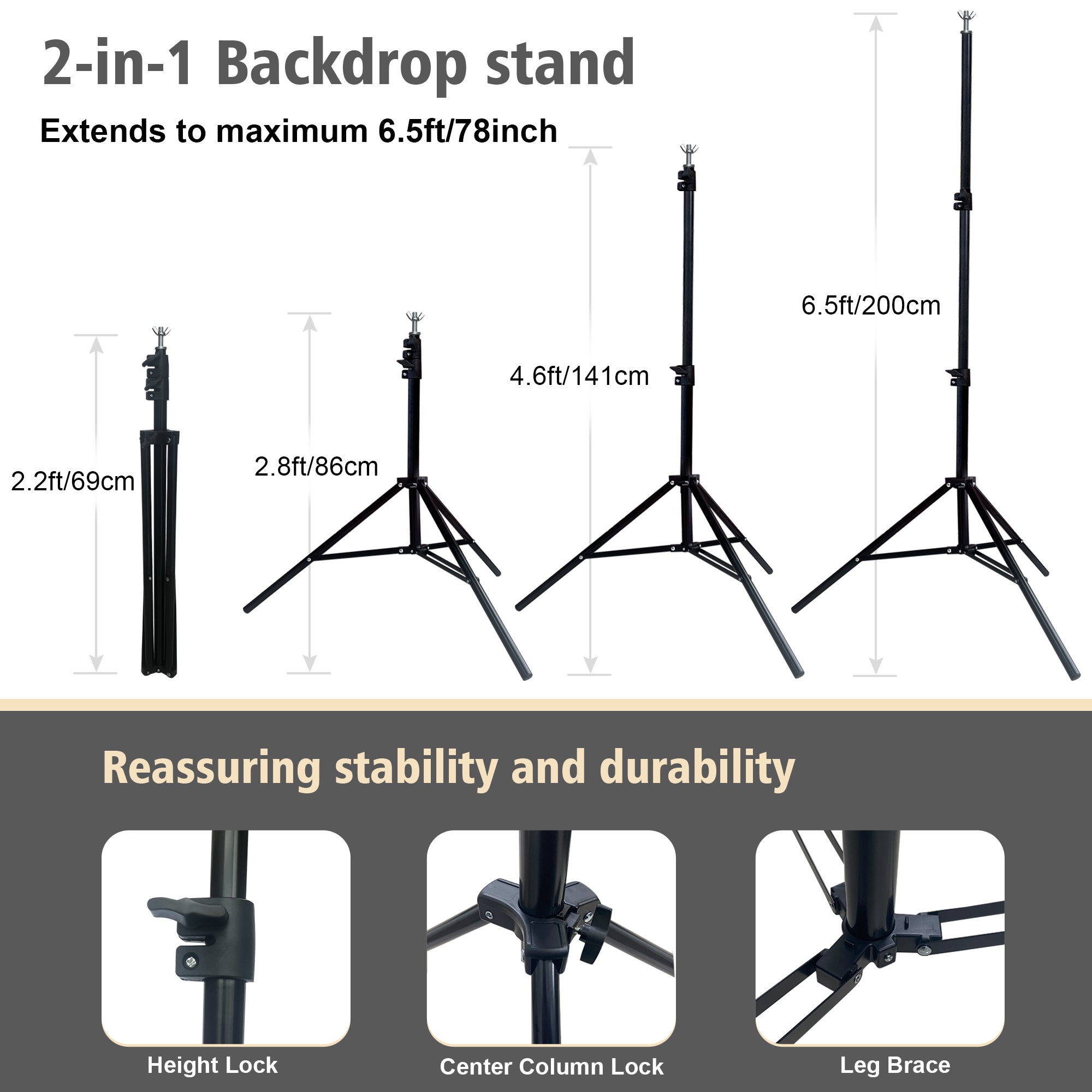 2-in-1 Abstract Photography Backdrop Stand Kit - 6.5x6.5 ft Portable Dual Rod Stand with 6x8 ft Polyester Fabric Backdrop for Portraits and Photo Props - Roller Pocket Design(6x8ft,Beige)