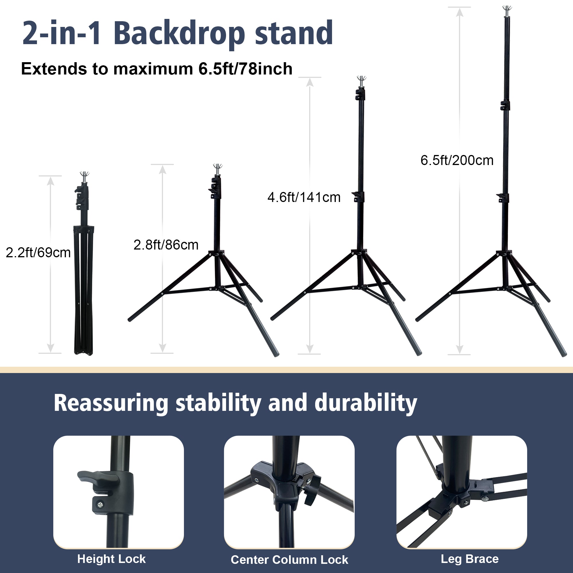 2-in-1 Abstract Photography Backdrop Stand Kit - 6.5x6.5 ft Portable Dual Rod Stand with 6x8 ft Polyester Fabric Backdrop for Portraits and Photo Props - Roller Pocket Design(6x8ft,Blue)