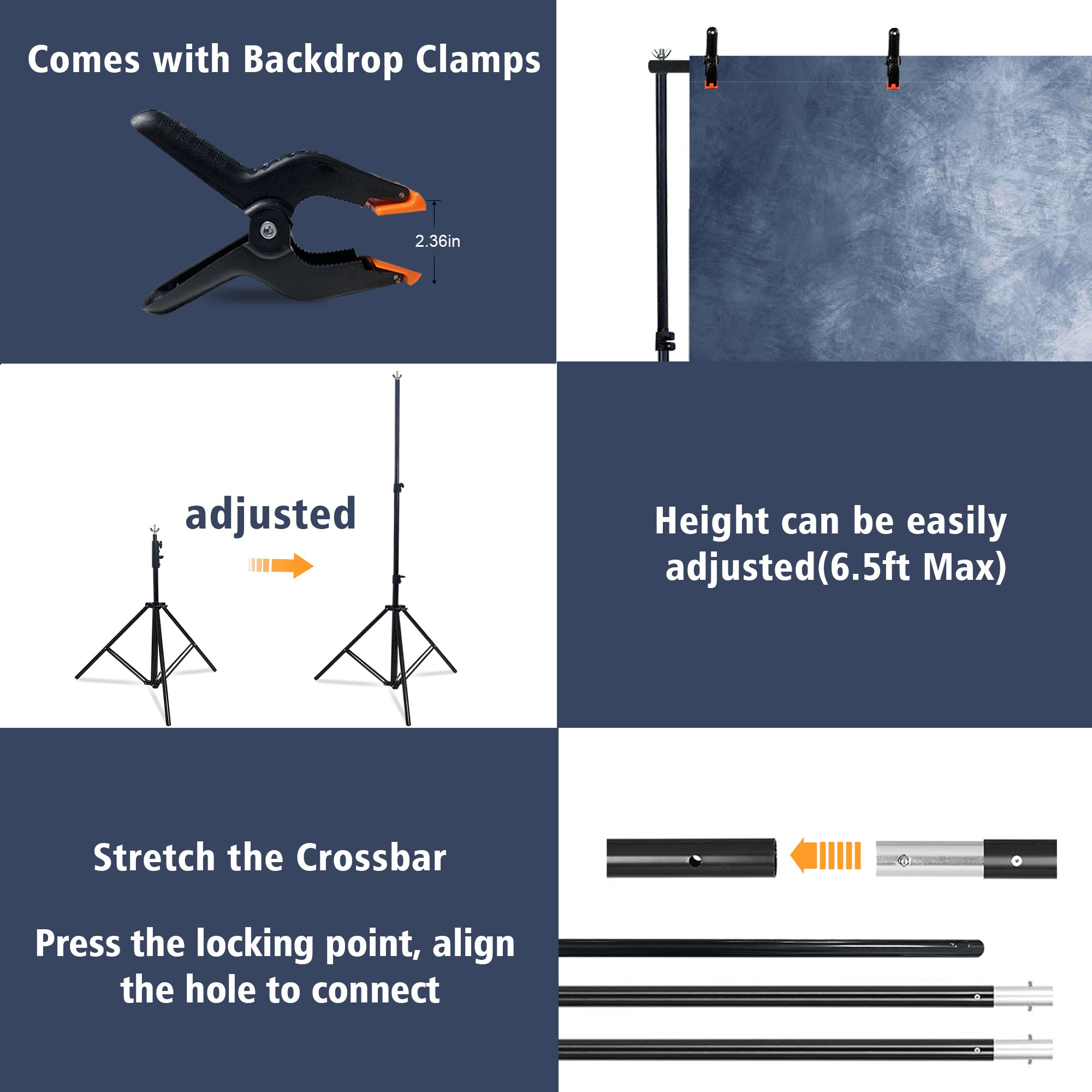 2-in-1 Abstract Photography Backdrop Stand Kit - 6.5x6.5 ft Portable Dual Rod Stand with 6x8 ft Polyester Fabric Backdrop for Portraits and Photo Props - Roller Pocket Design(6x8ft,Blue)