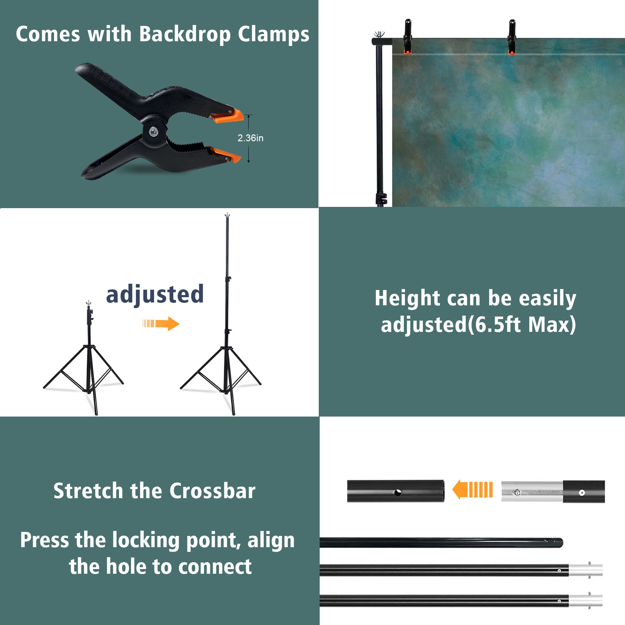 2-in-1 Abstract Photography Backdrop Kit - 6.5x6.5 ft Portable Dual Rod Stand with 6x8 ft Polyester Fabric Backdrop for Portraits and Photo Props - Roller Pocket Design(6x8ft,Light Green)