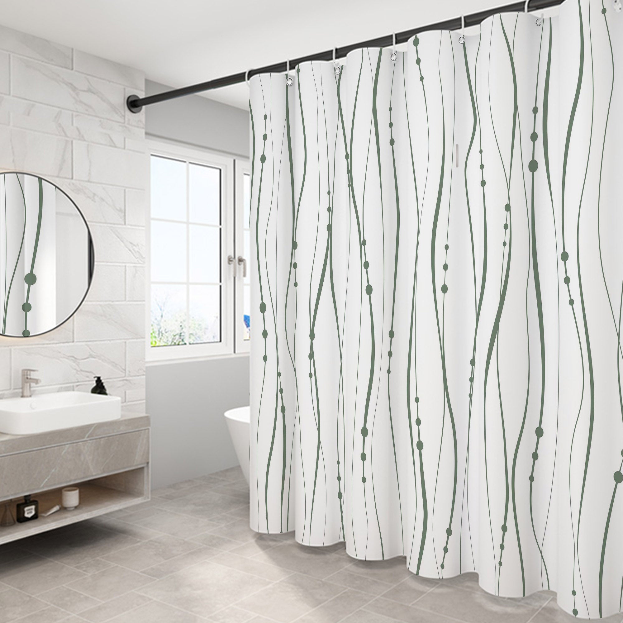 Streamlined lines abstract Shower Curtain Set ,Waterproof and Luxurious Fabric-12 Hooks
