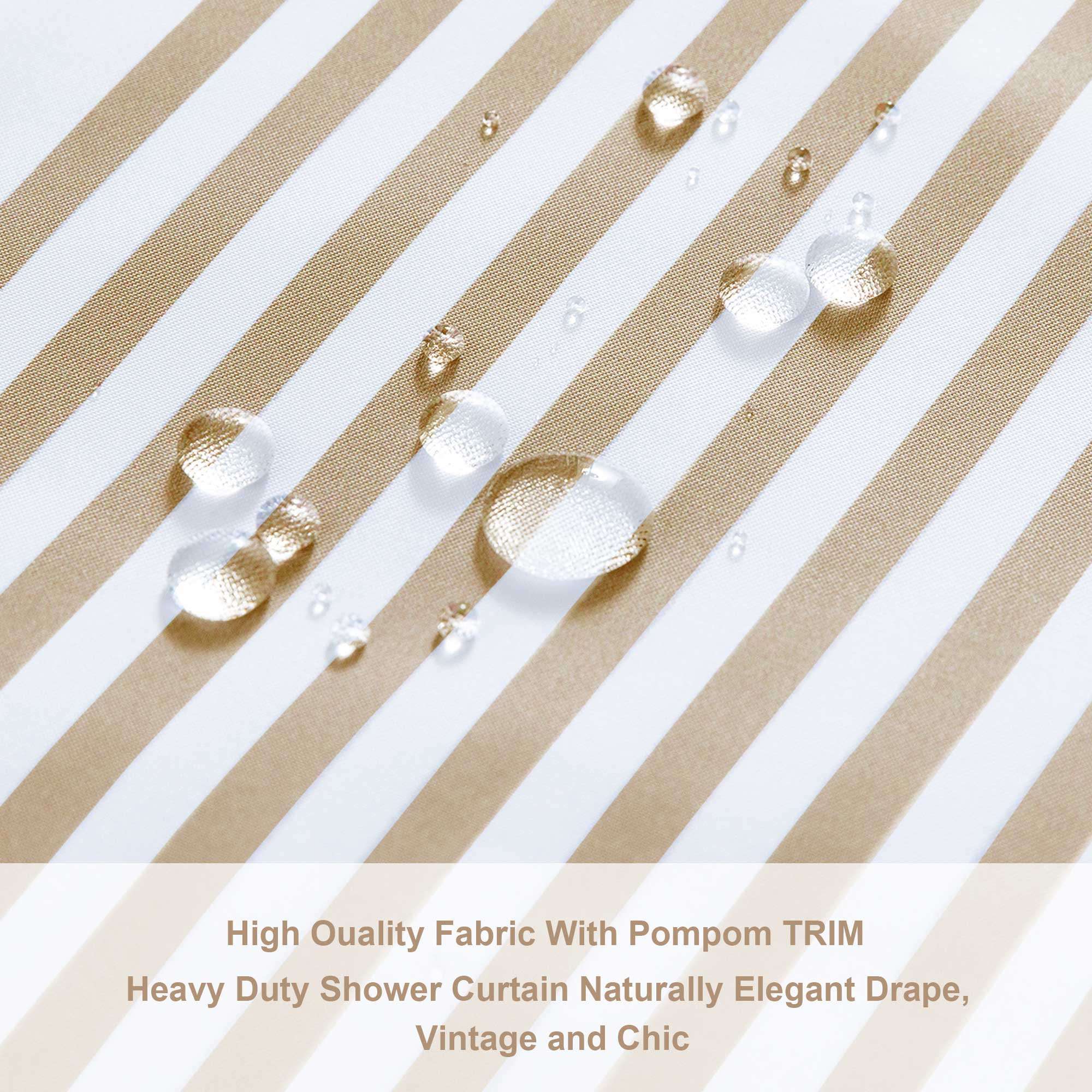 Luxury Fabric Farmhouse Boho Beige Shower Curtain Khaki Shower Curtains with Pompom