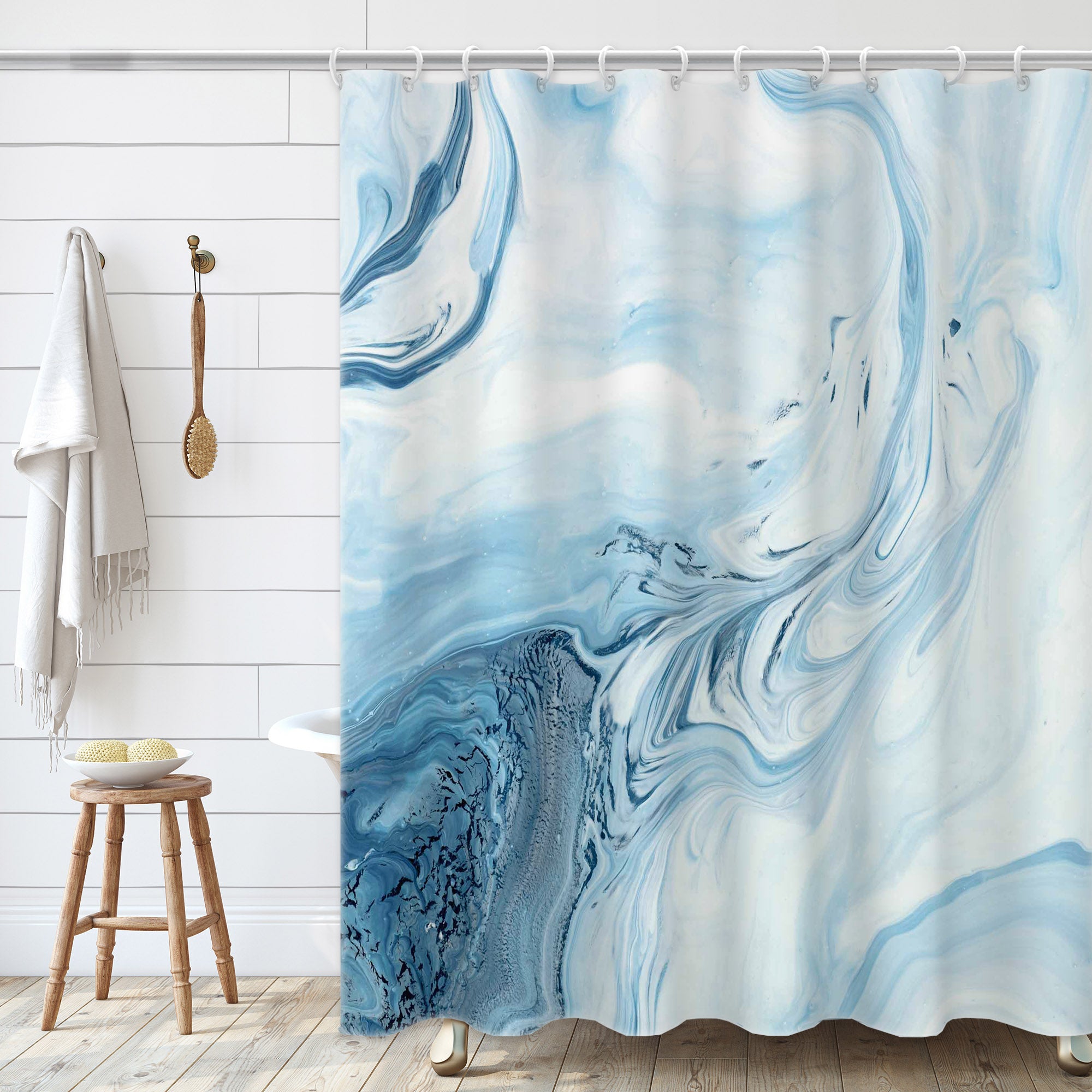 Blue marble water ripples Shower Curtain Set ,Waterproof and Luxurious Fabric-12 Hooks