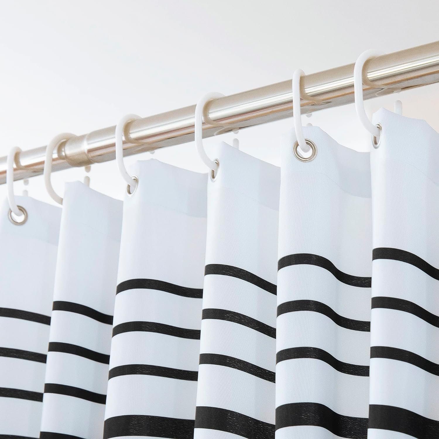 Black and White Fabric Shower Curtain Sets with Boho Tassel Pendants