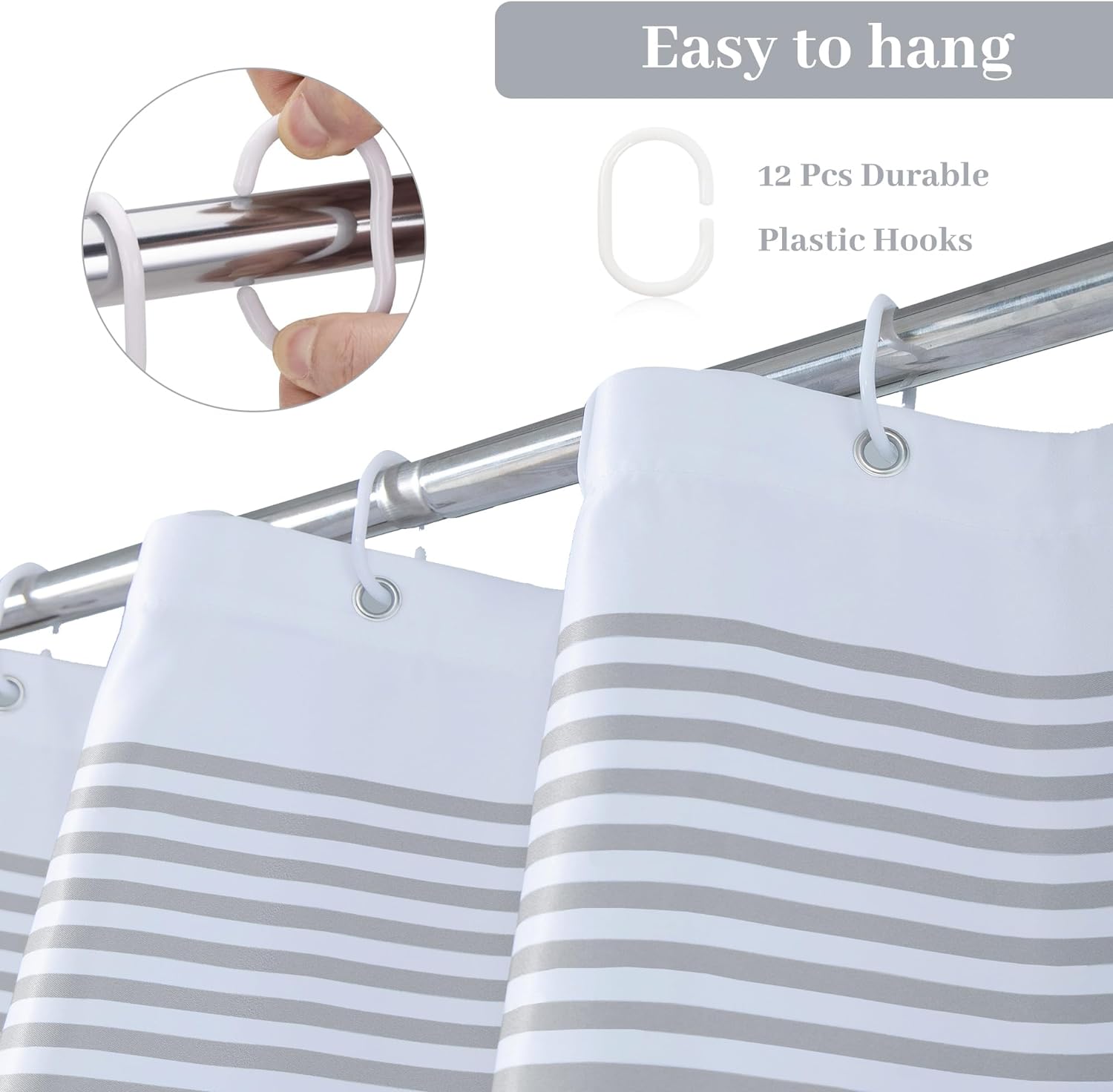 Luxury Fabric Farmhouse Grey Shower Curtain Gray with Pompom Linen Boho Modern Classics Striped Curtains for Bathroom