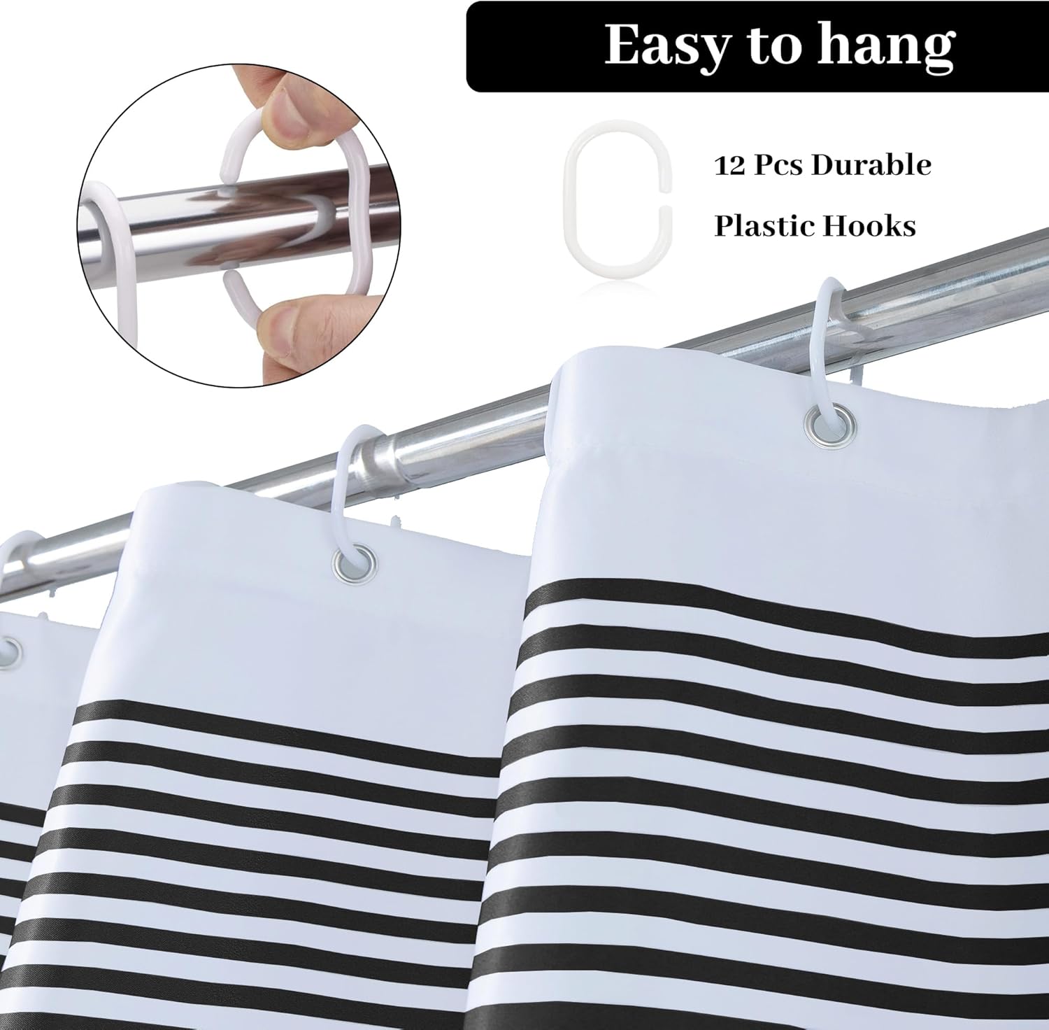 Fabric Luxury Farmhouse Black and White Stripes Curtain with Pompom Linen Black Boho Modern Classics Striped Curtains for Bathroom