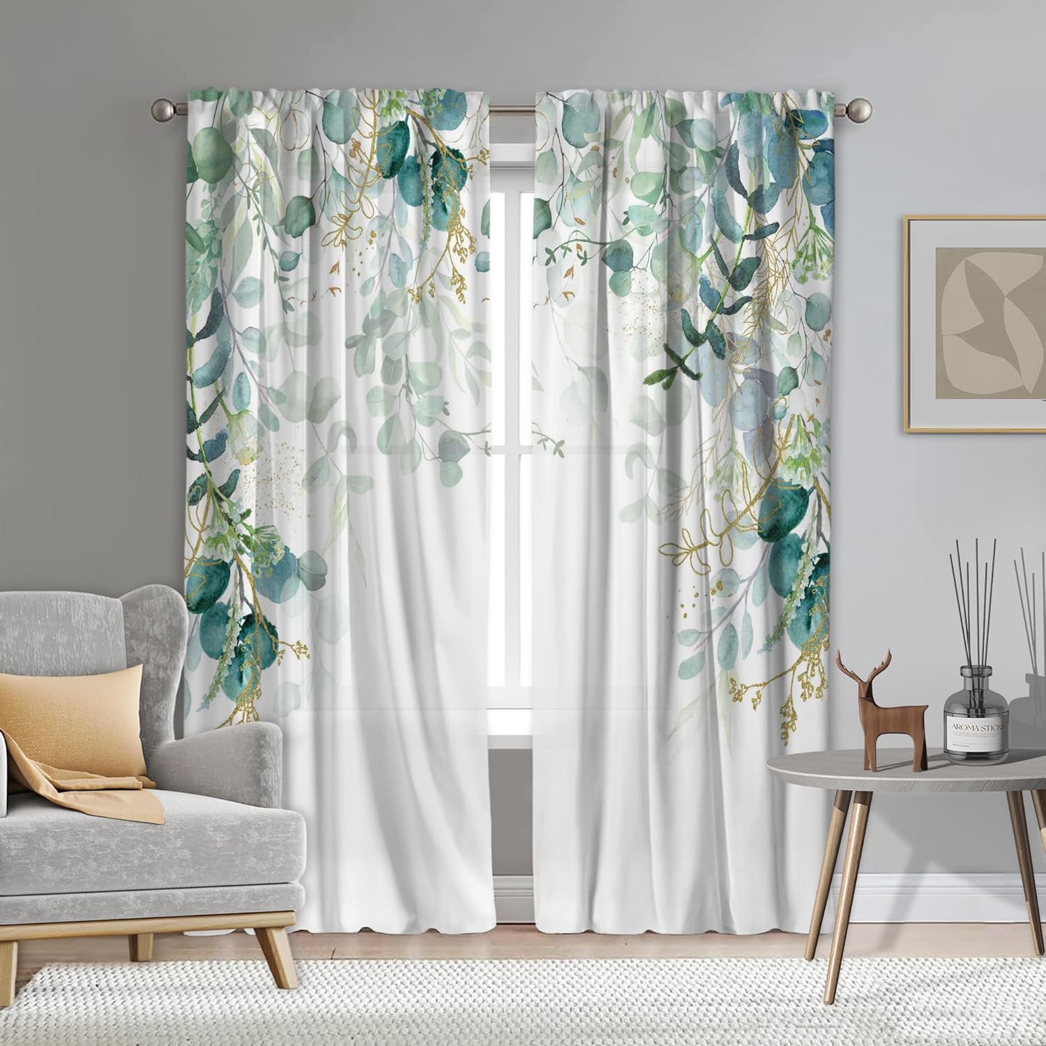 Green Leaves Living Room Curtain 84 inches Floral Curtain
