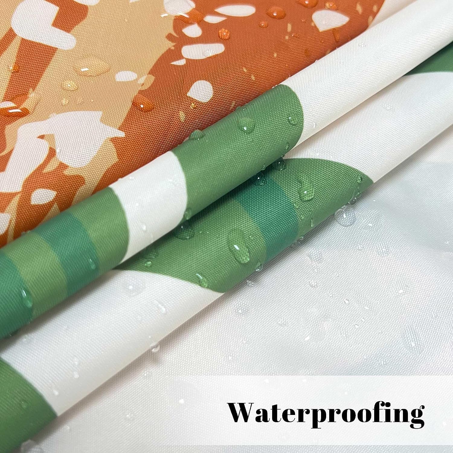 Abstract Tangerine Boho Shower Curtain Set,Arch Sun Design,Sage Green Minimalistic Leaves Pattern,Waterproof and Durable Luxurious Fabric-12 Hooks