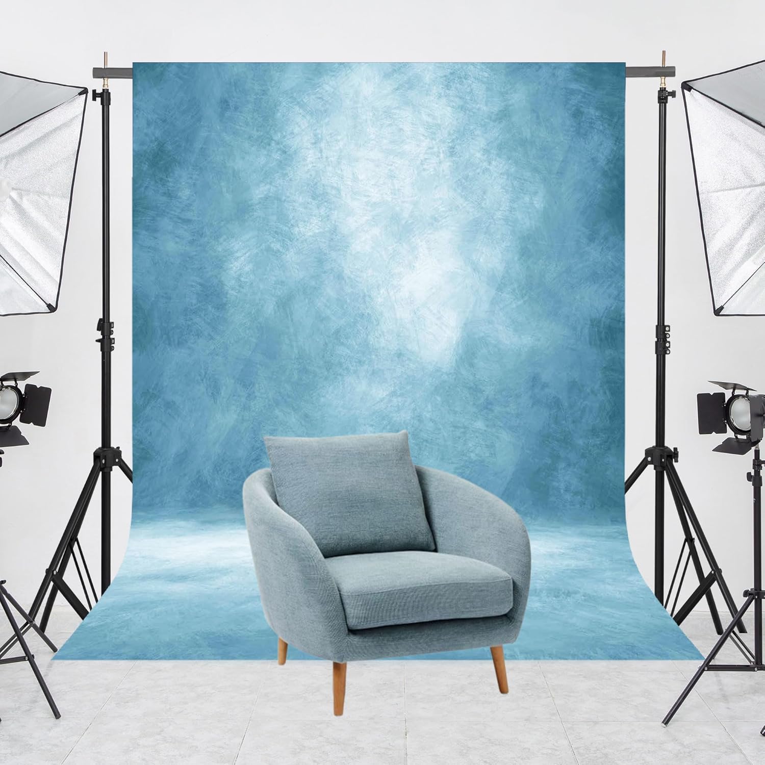 Abstract Light Blue Professional Photography Backdrop for Adult Portrait Photo Props Booth Background Photoshoot Studio with Thick Ployester Fabric Roller Pocket on Top