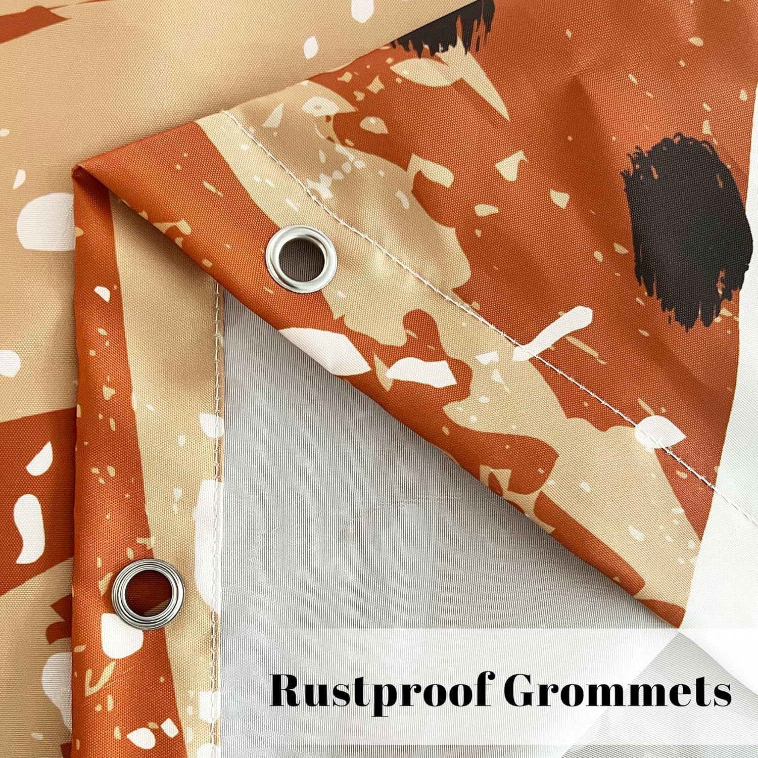 Abstract Tangerine Boho Shower Curtain Set,Arch Sun Design,Sage Green Minimalistic Leaves Pattern,Waterproof and Durable Luxurious Fabric-12 Hooks