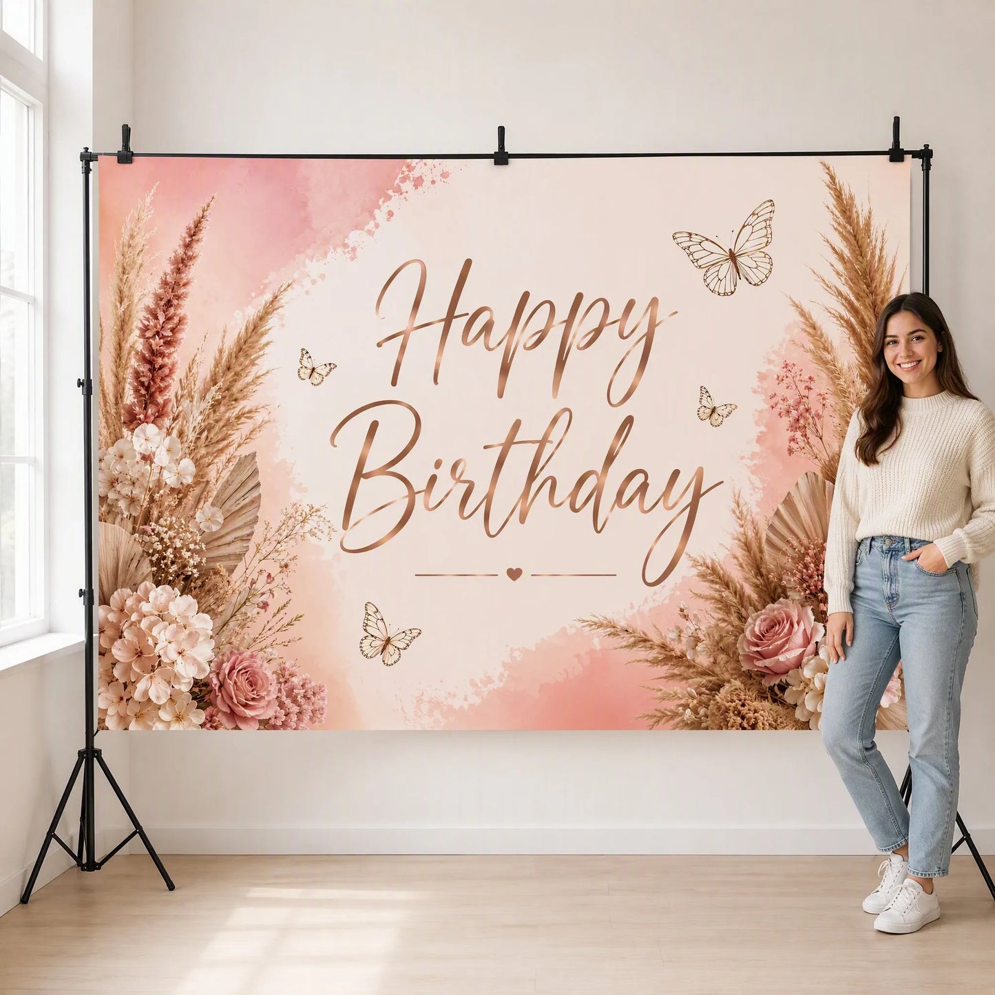 Boho Chic Backdrop Size Reference with Person