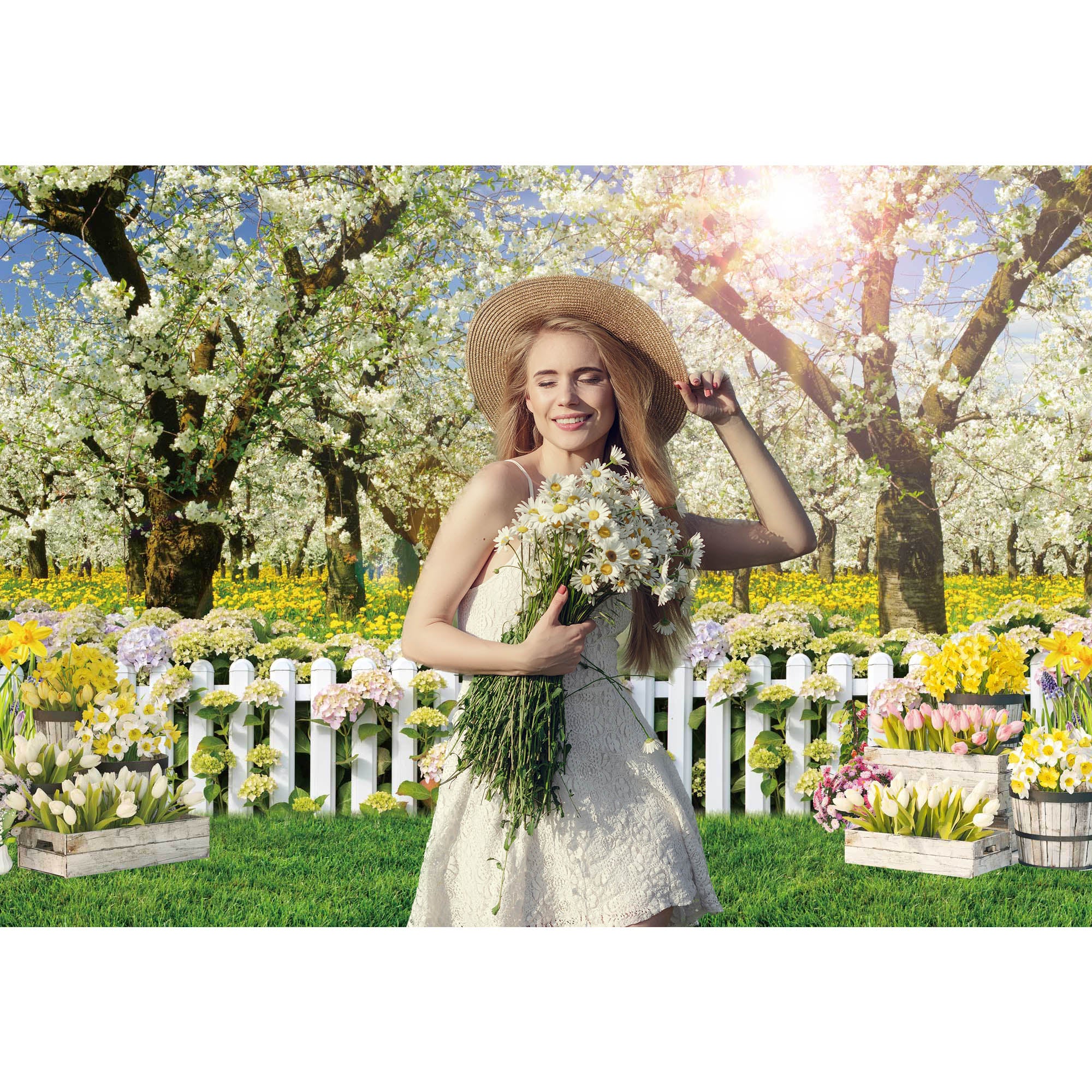 Spring Backdrop Garden Landscape Scenery Grassland Flower Photography Background Easter Party Decor Photo Studio Props Banner