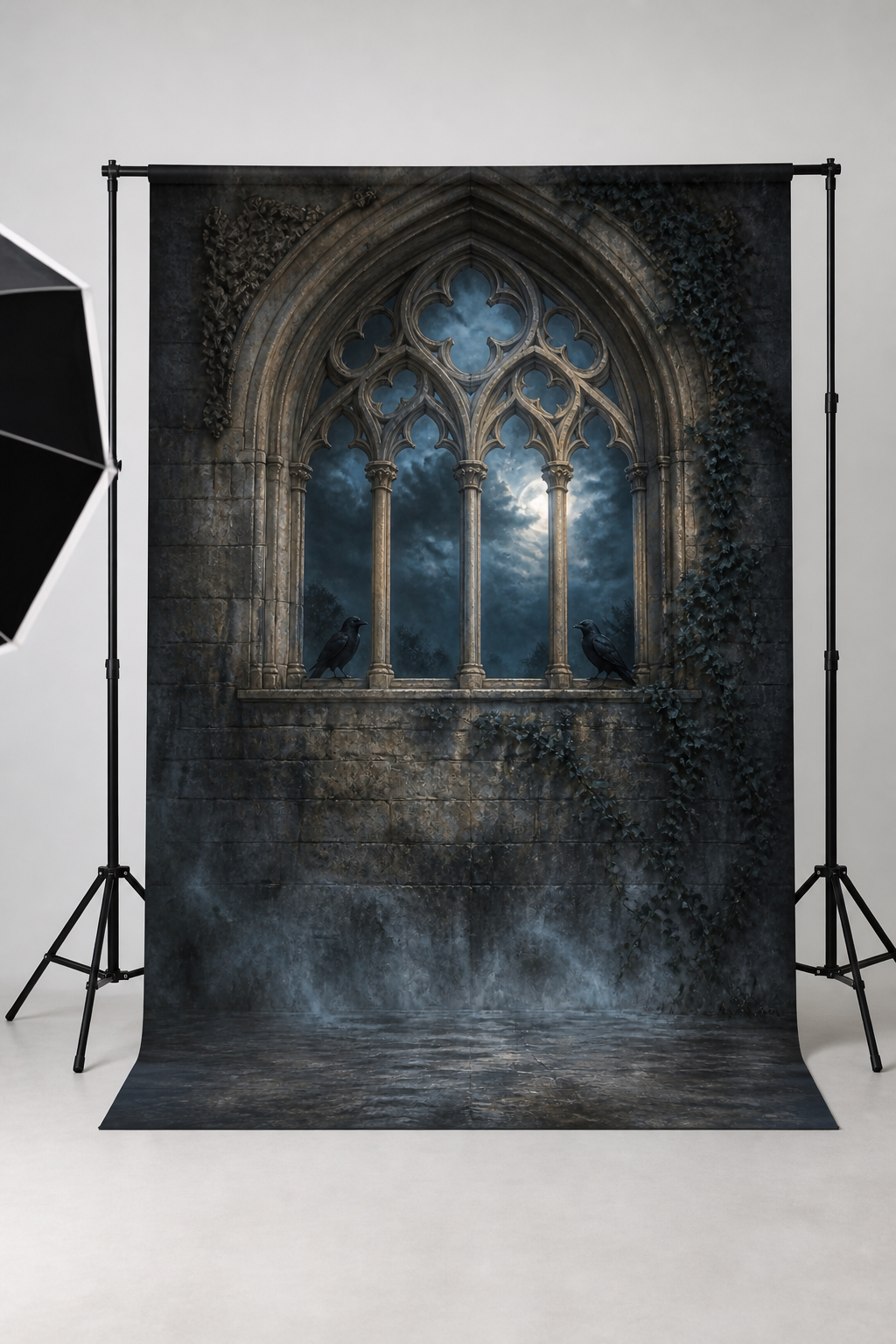 Gothic Arched Window with Ravens Halloween Photography Backdrop