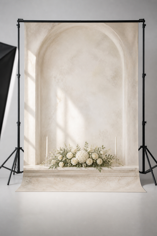 Christening White Floral Chapel Photography Backdrop