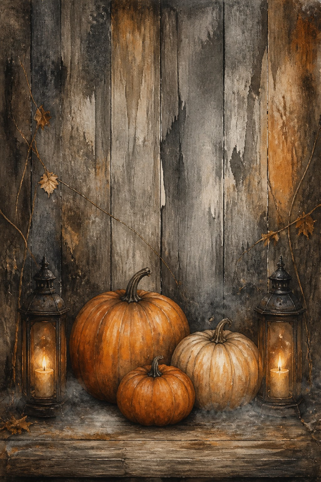Vintage Pumpkin Porch Halloween Photo Backdrop | 3 Sizes