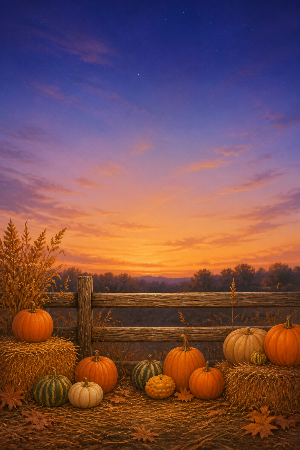 Pumpkin Patch Fence at Dusk Halloween Photography Backdrop