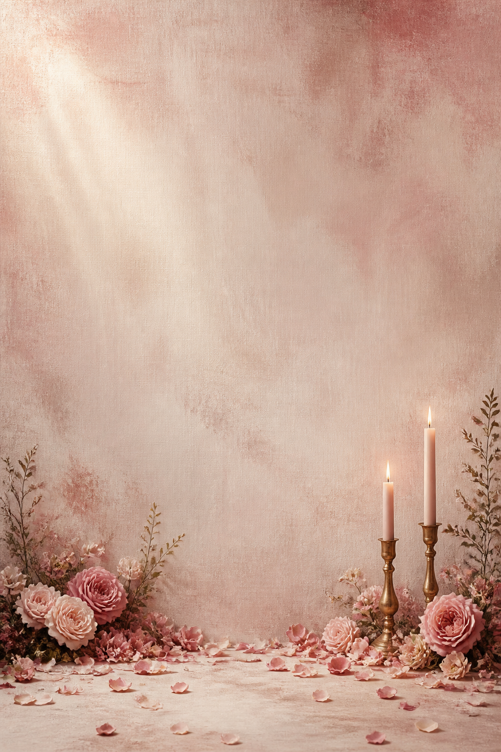 Blush rose petal and candlelight backdrop design, full-bleed printed pattern