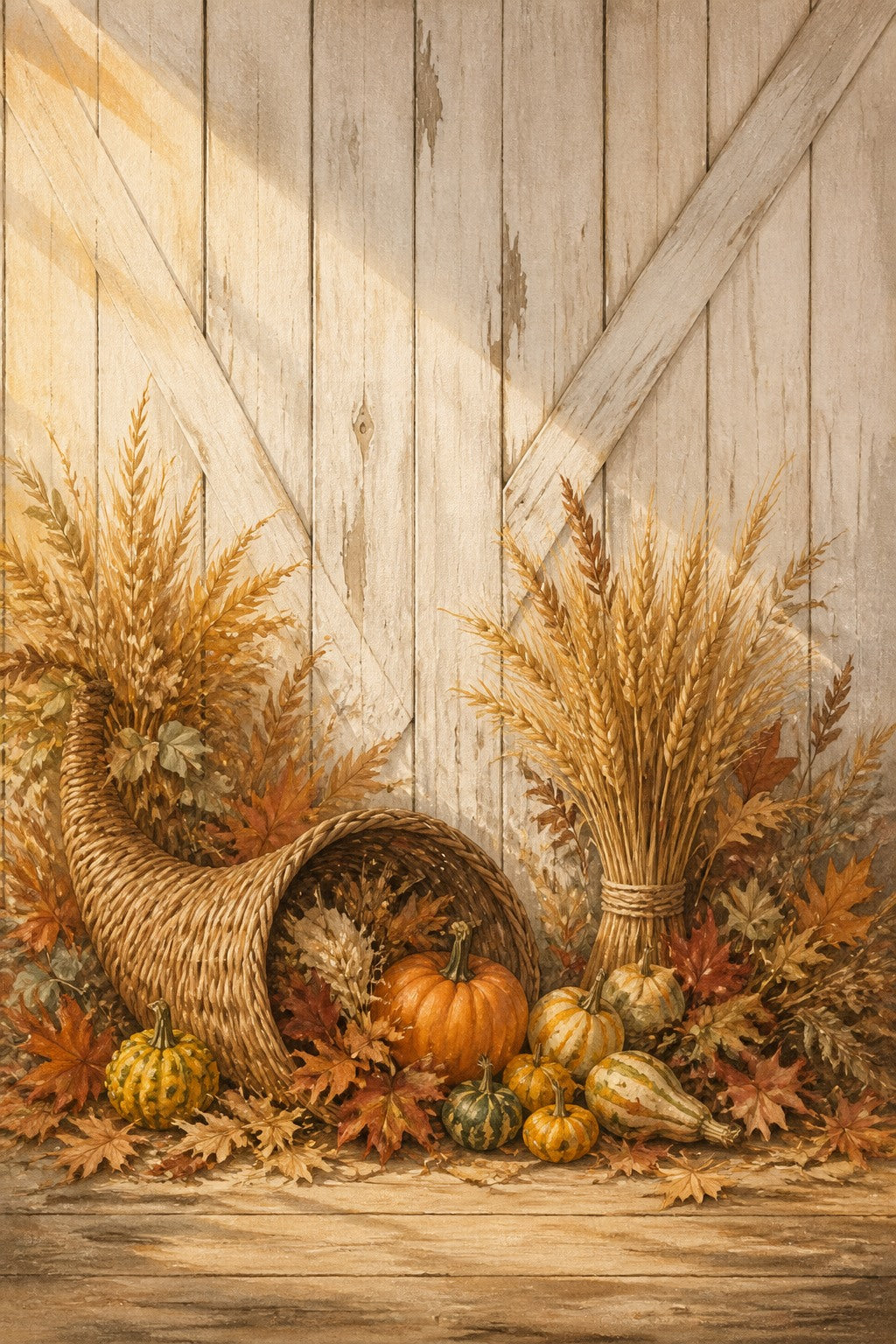 Harvest Barn Table Thanksgiving Photo Backdrop | 3 Sizes