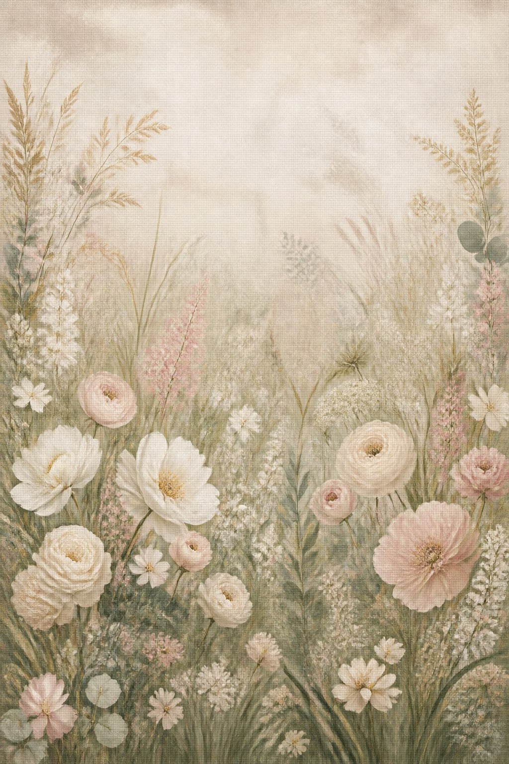 Ivory Floral Meadow Wedding Photo Backdrop | 3 Sizes