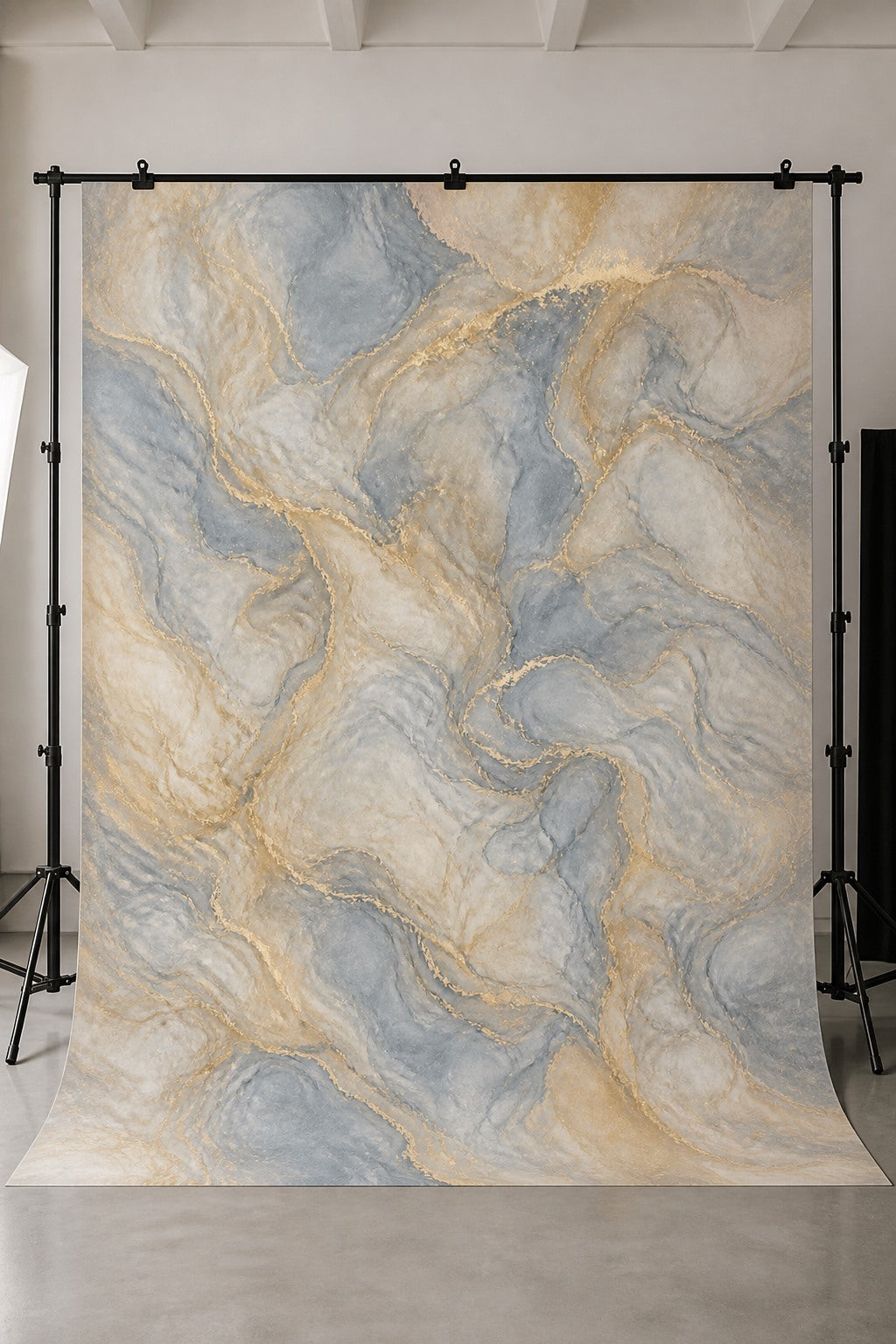 Warm Gray Marble photography backdrop displayed on a stand