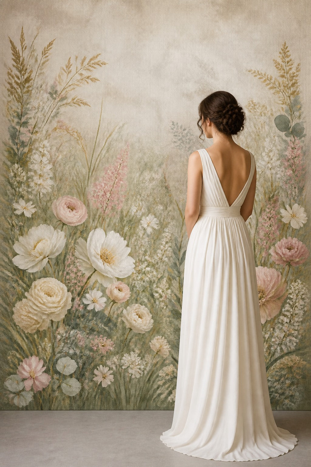Ivory Floral Meadow Wedding Photo Backdrop | 3 Sizes