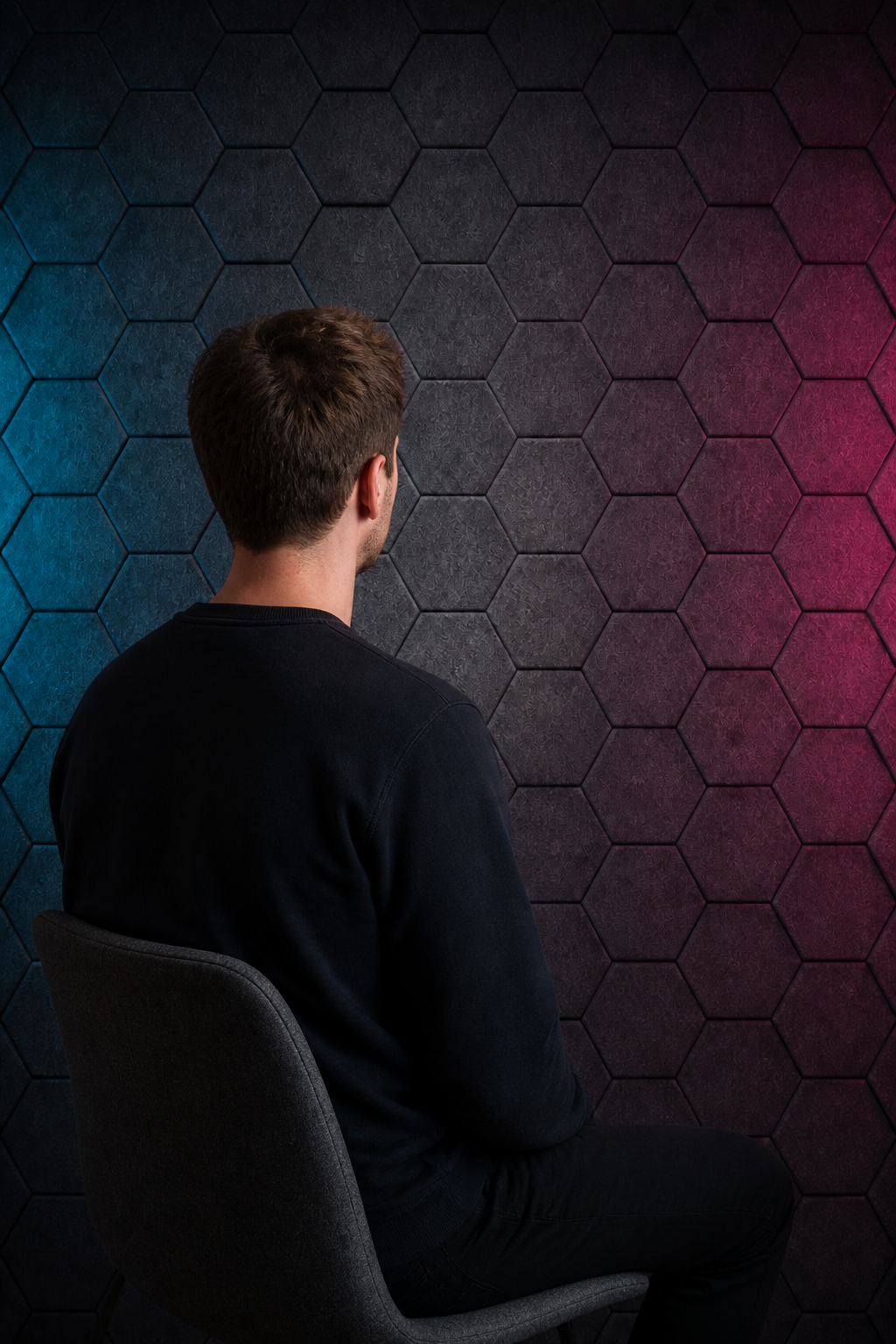 Ambient studio glow backdrop in use behind a portrait subject