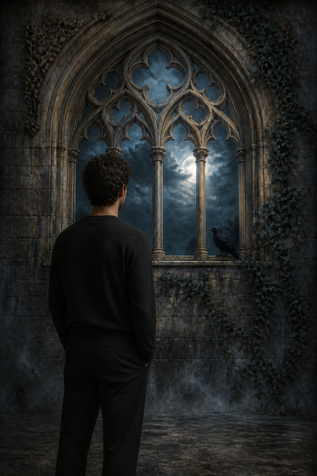 Gothic Arched Window with Ravens Halloween Photography Backdrop