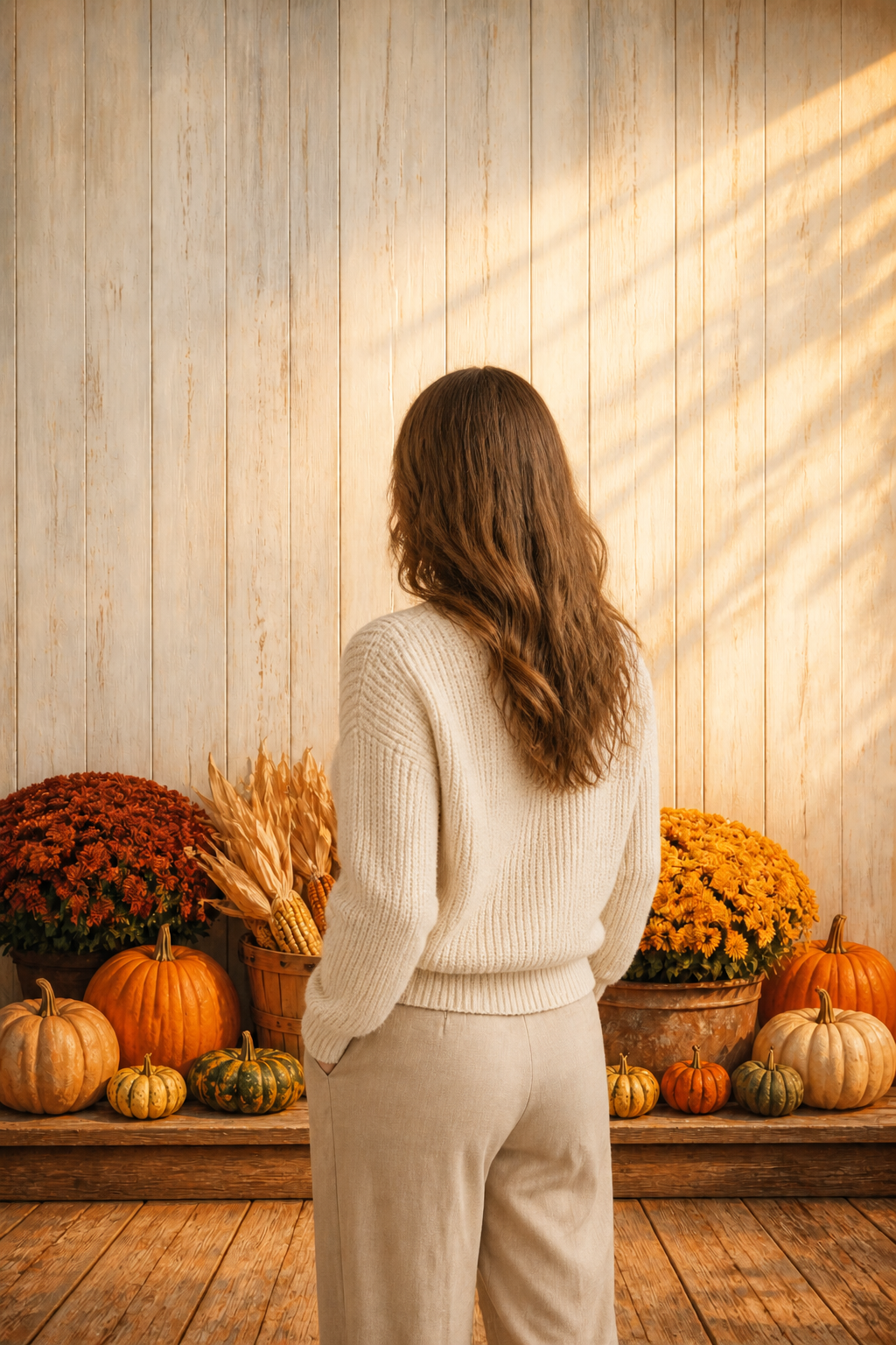 Autumn Porch Pumpkins and Mums Thanksgiving Photography Backdrop
