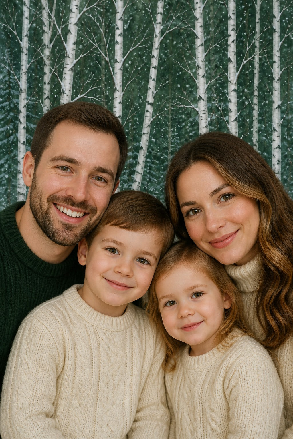 Portrait session using the Winter Birch Forest photography backdrop