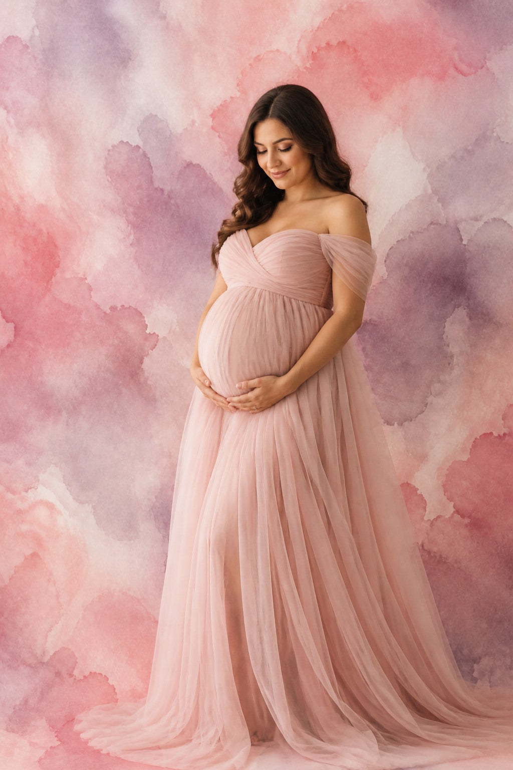 Portrait session using the Blush Watercolor photography backdrop