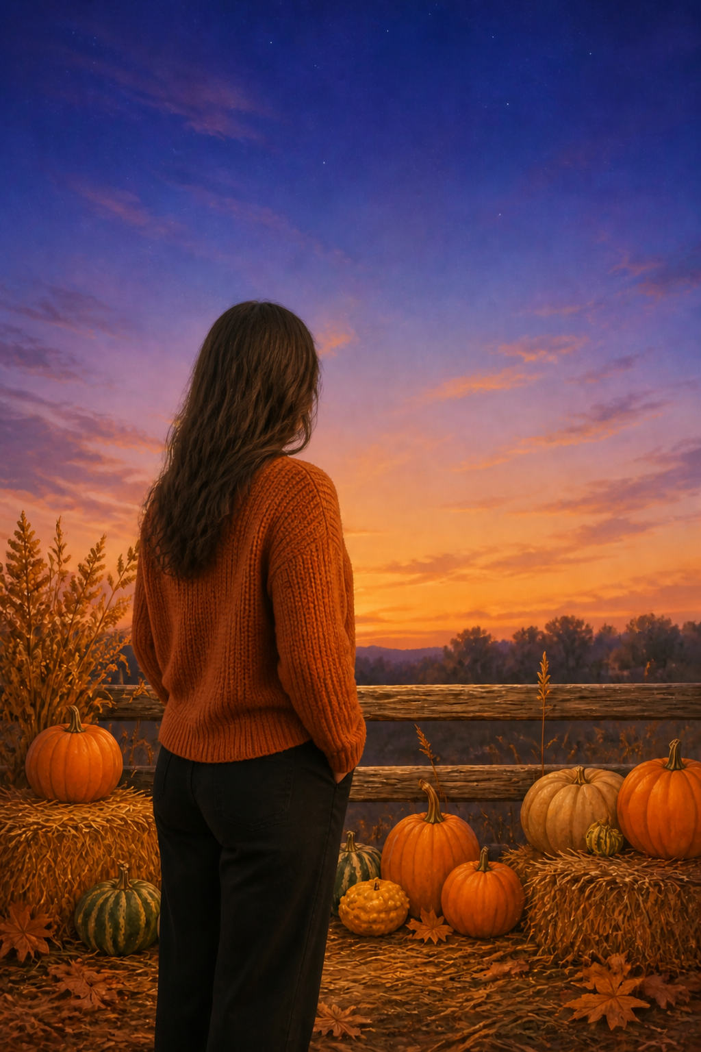 Pumpkin Patch Fence at Dusk Halloween Photography Backdrop