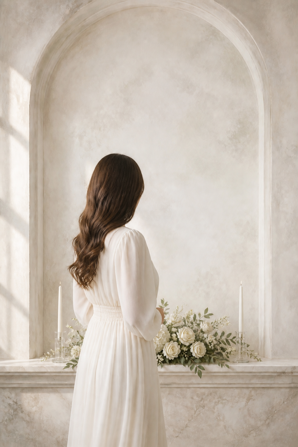 Christening White Floral Chapel Photography Backdrop