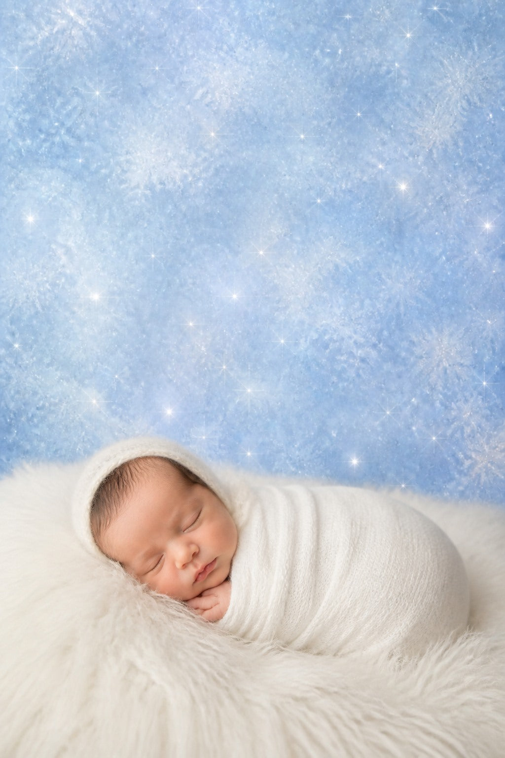 Portrait session using the Icy Blue Snow Sparkle photography backdrop