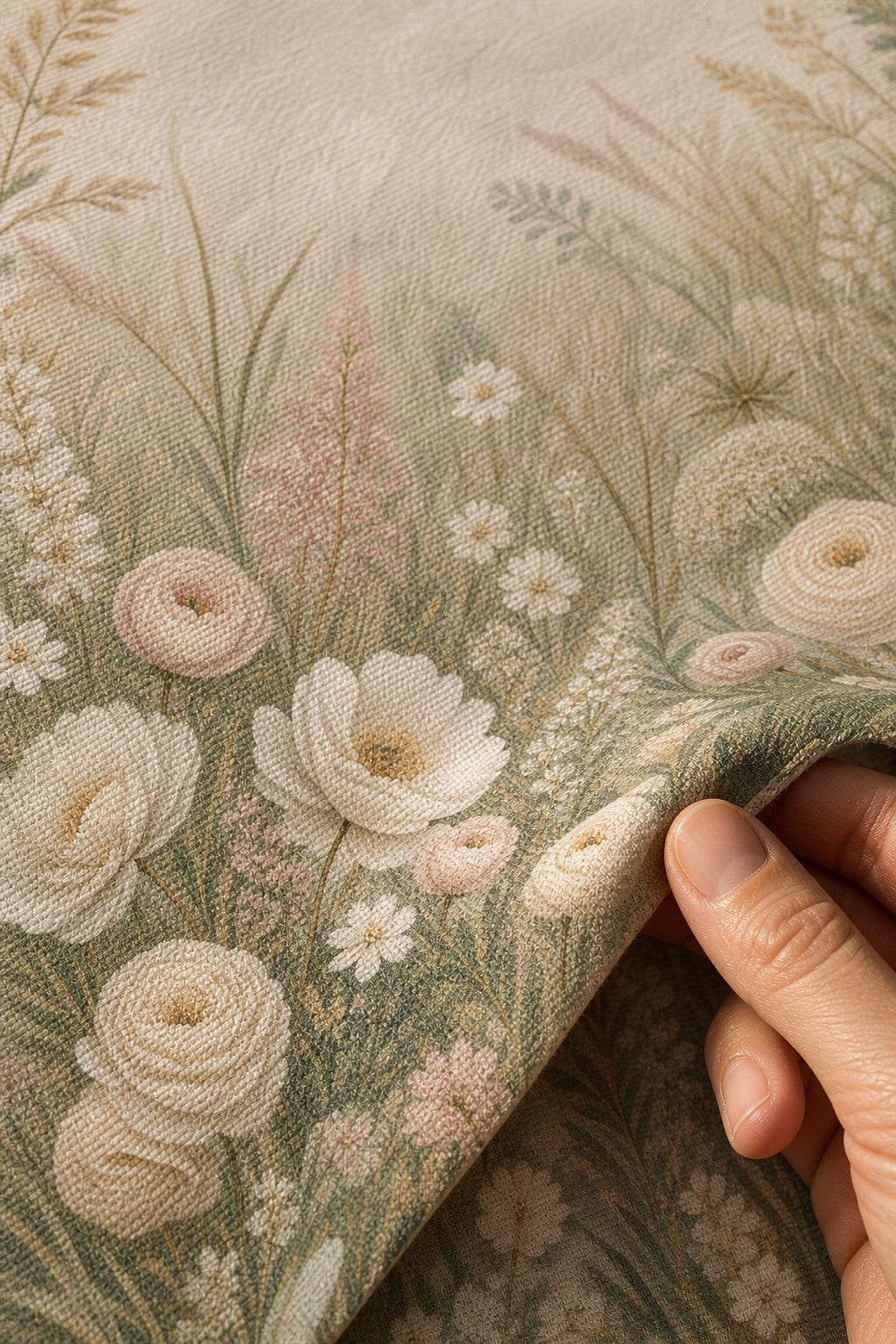 Ivory Floral Meadow Wedding Photo Backdrop | 3 Sizes