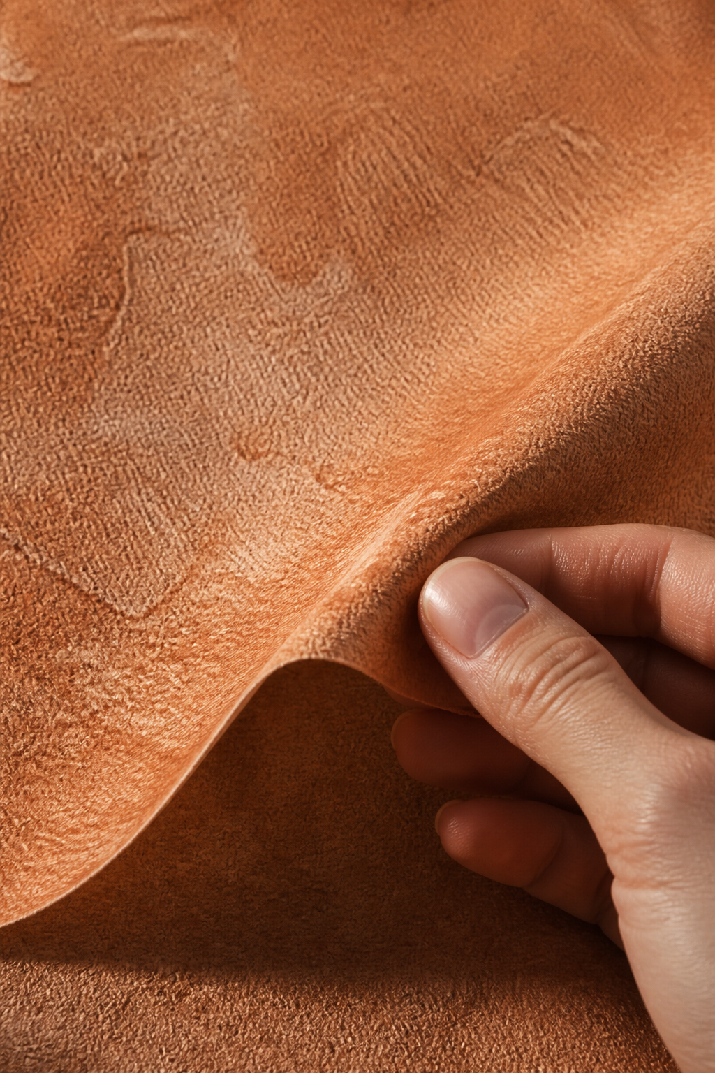 Close-up of the matte microfiber weave and printed detail of the macrame, pampas and terracotta wall backdrop
