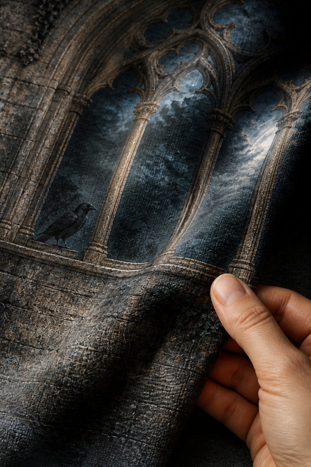 Gothic Arched Window with Ravens Halloween Photography Backdrop