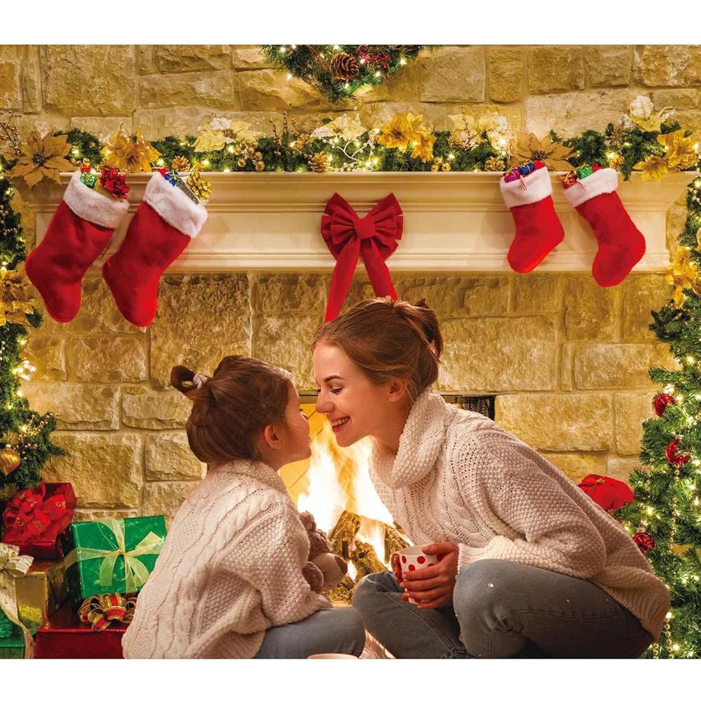 Haboke Christmas Fireplace Backdrop Photo Background Decorations