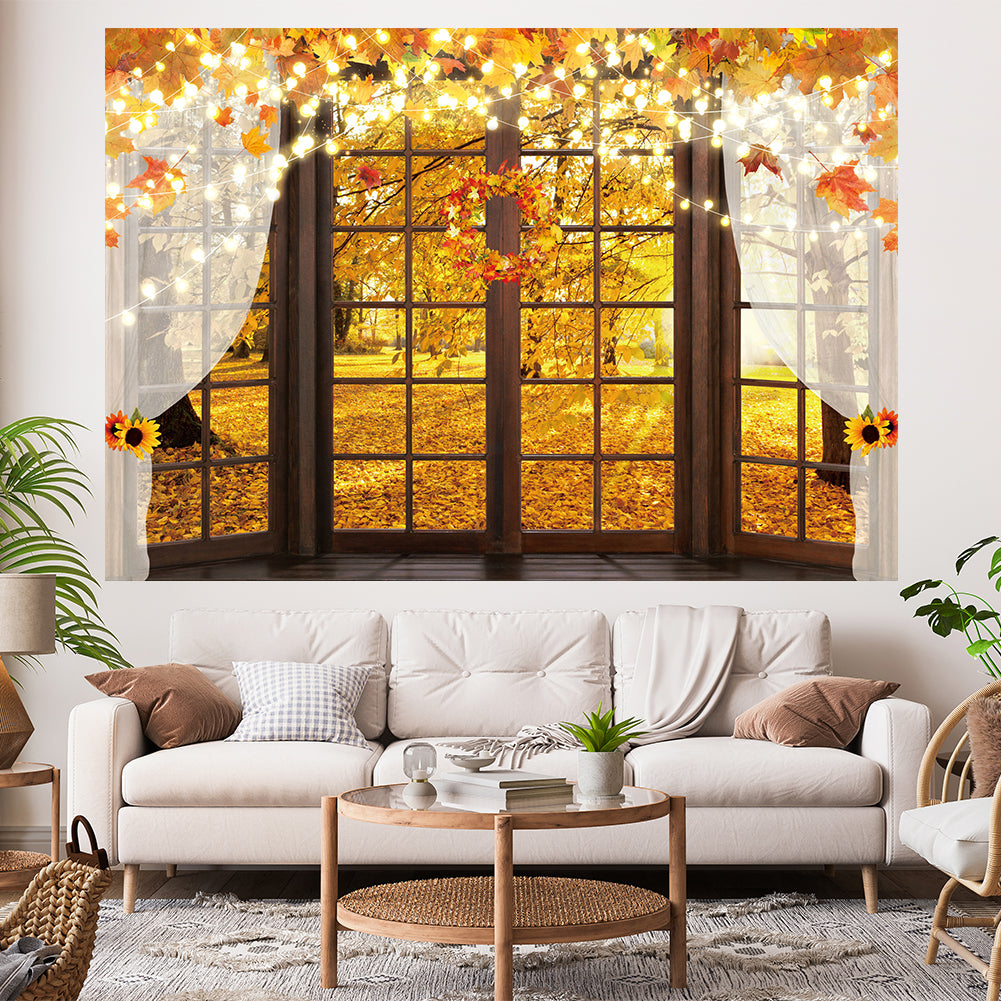 Haboke Fall Window sill Backdrop Autumn Forest Photography Background
