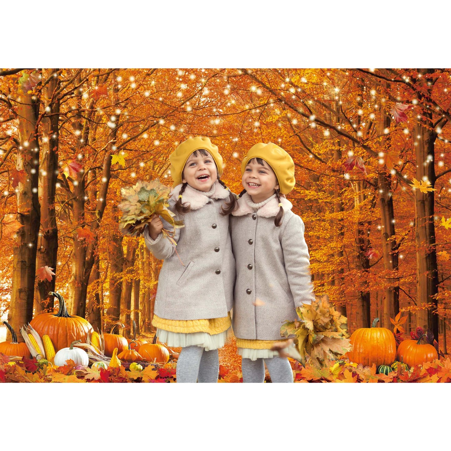 Haboke Autumn Forest Scenery Photography Backdrop with Pumpkins