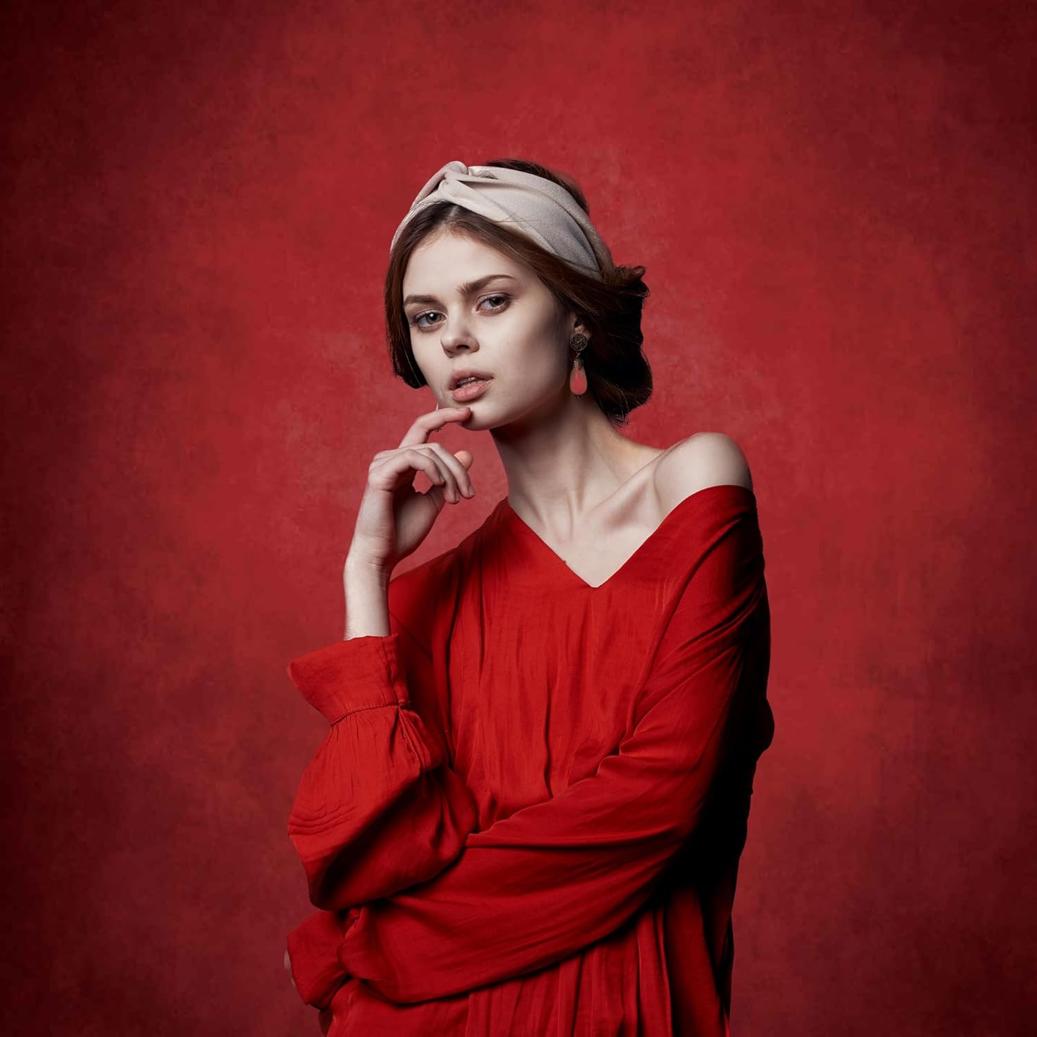 Abstract Red Professional Photography Backdrop for Adult Portrait Photo Props Booth Background Photoshoot Studio with Thick Ployester Fabric Roller Pocket on Top