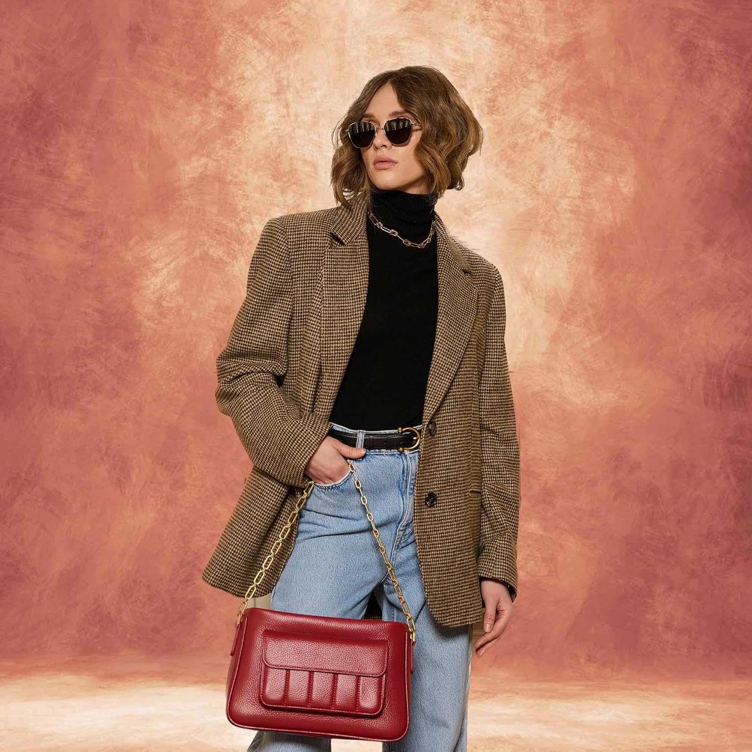 Abstract Brick Red Professional Photography Backdrop for Adult Portrait Photo Props Booth Background Photoshoot Studio with Thick Ployester Fabric Roller Pocket on Top