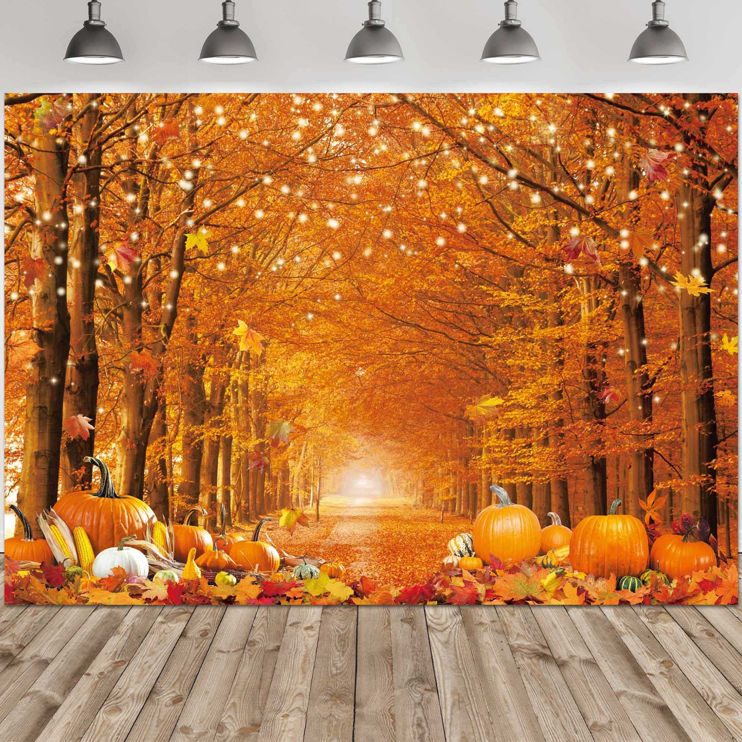 Haboke Autumn Forest Scenery Photography Backdrop with Pumpkins