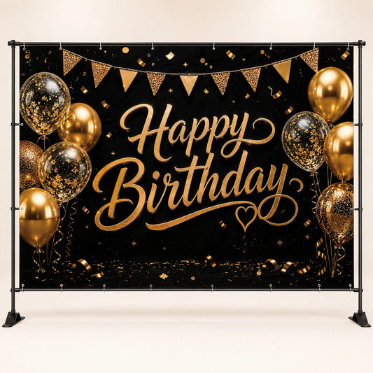Gold Glam Happy Birthday Backdrop - Studio Hero
