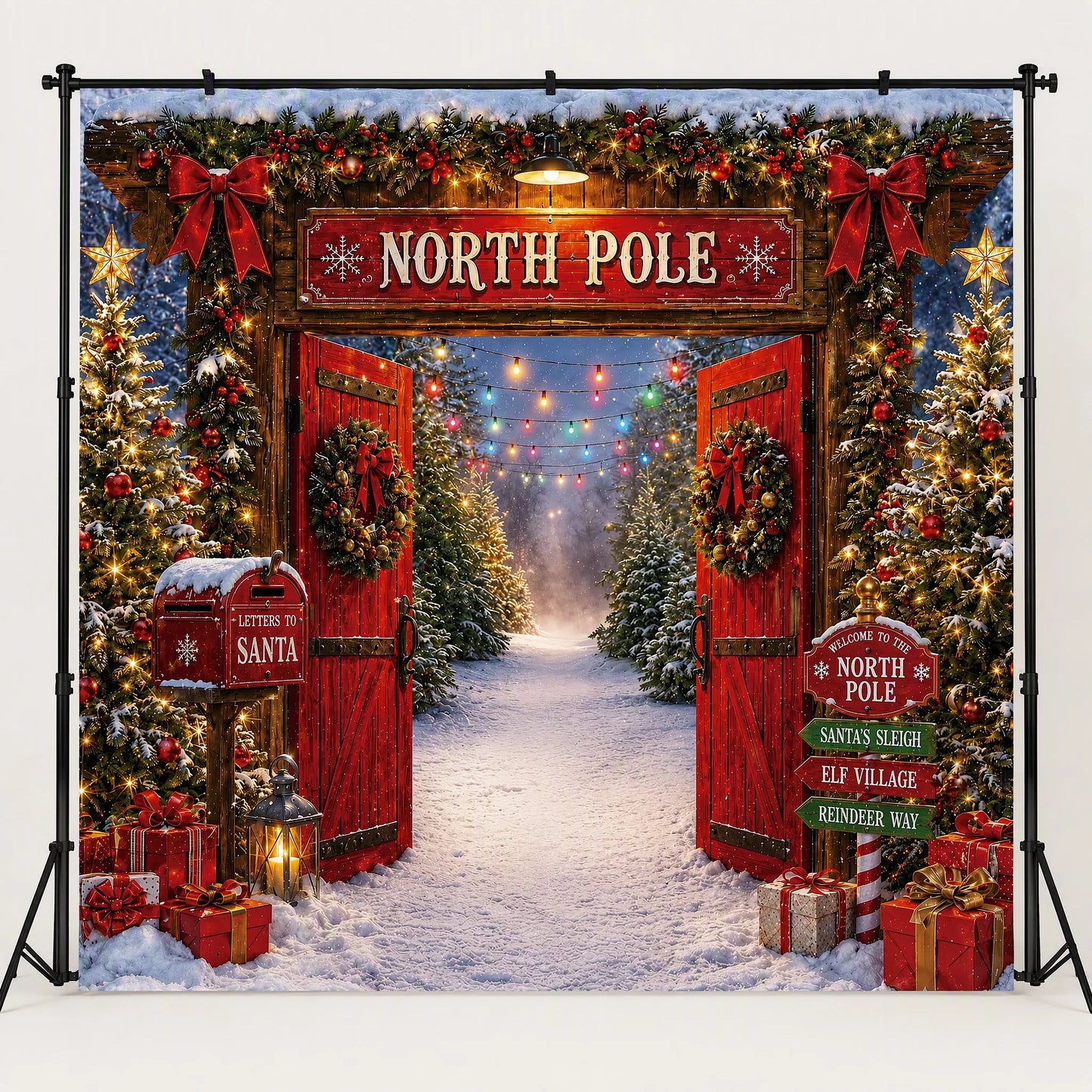 Welcome to North Pole Photo Backdrop - Christmas Directional Sign | 3 Sizes