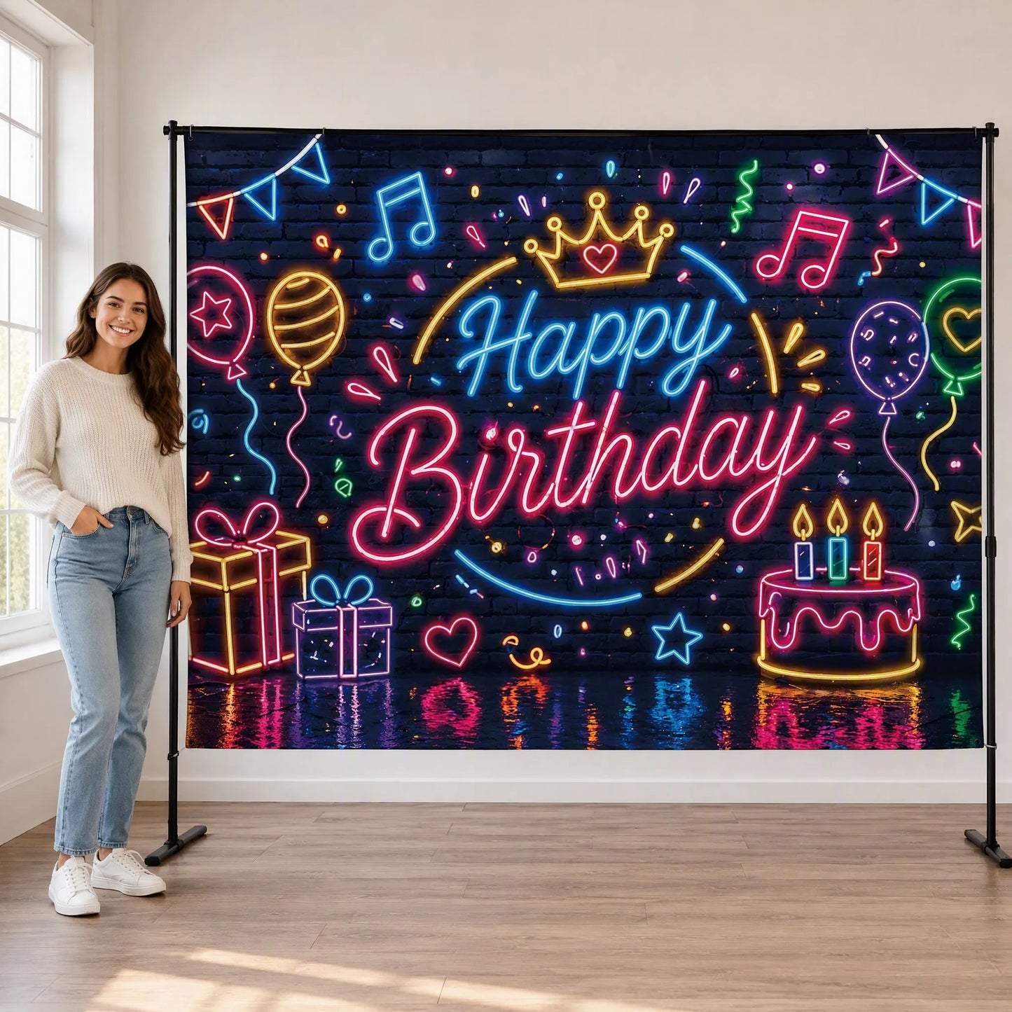 Neon Glow Backdrop Size Reference with Person