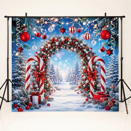 Winter Wonderland Candy Cane Photo Backdrop - Christmas Arch Scene | 3 Sizes