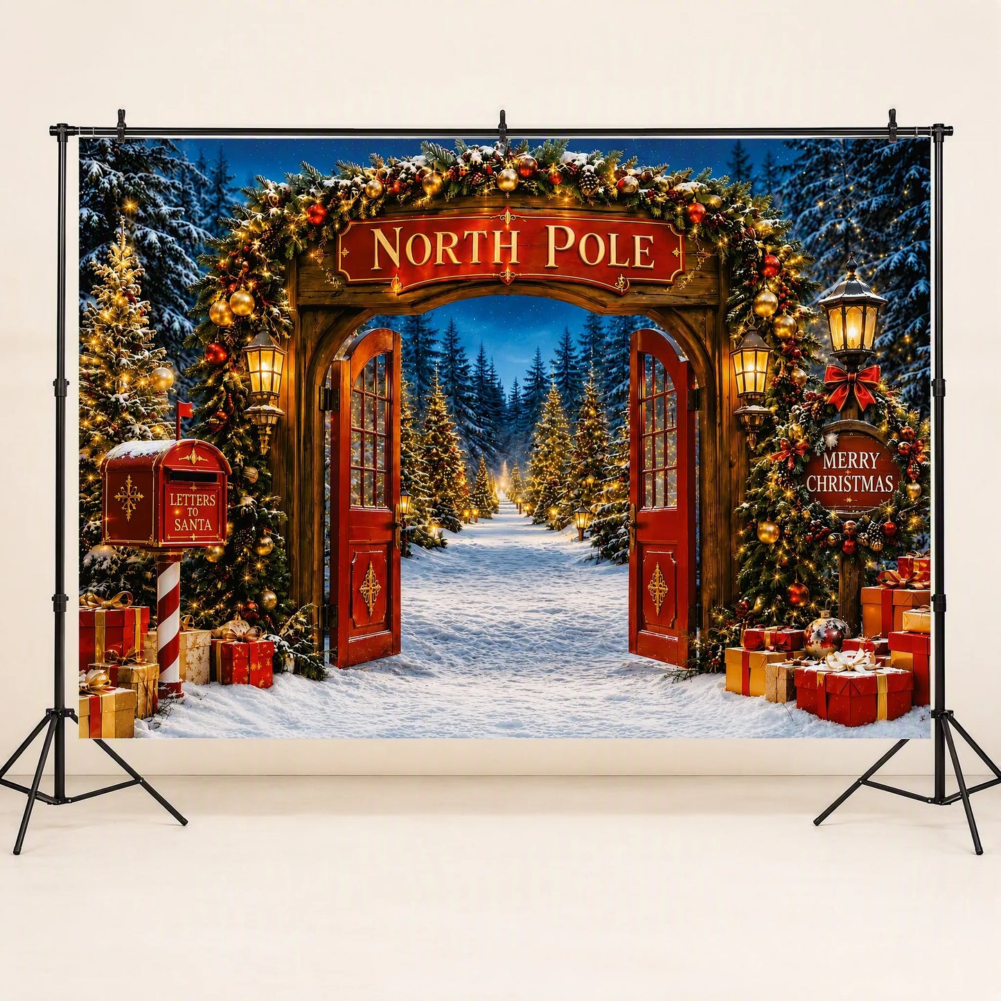 Letters to Santa Photo Backdrop - North Pole Christmas Entrance | 3 Sizes