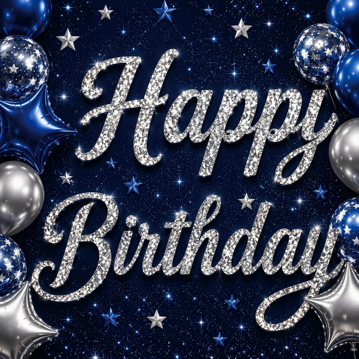 Close-up Detail of Silver Happy Birthday Text