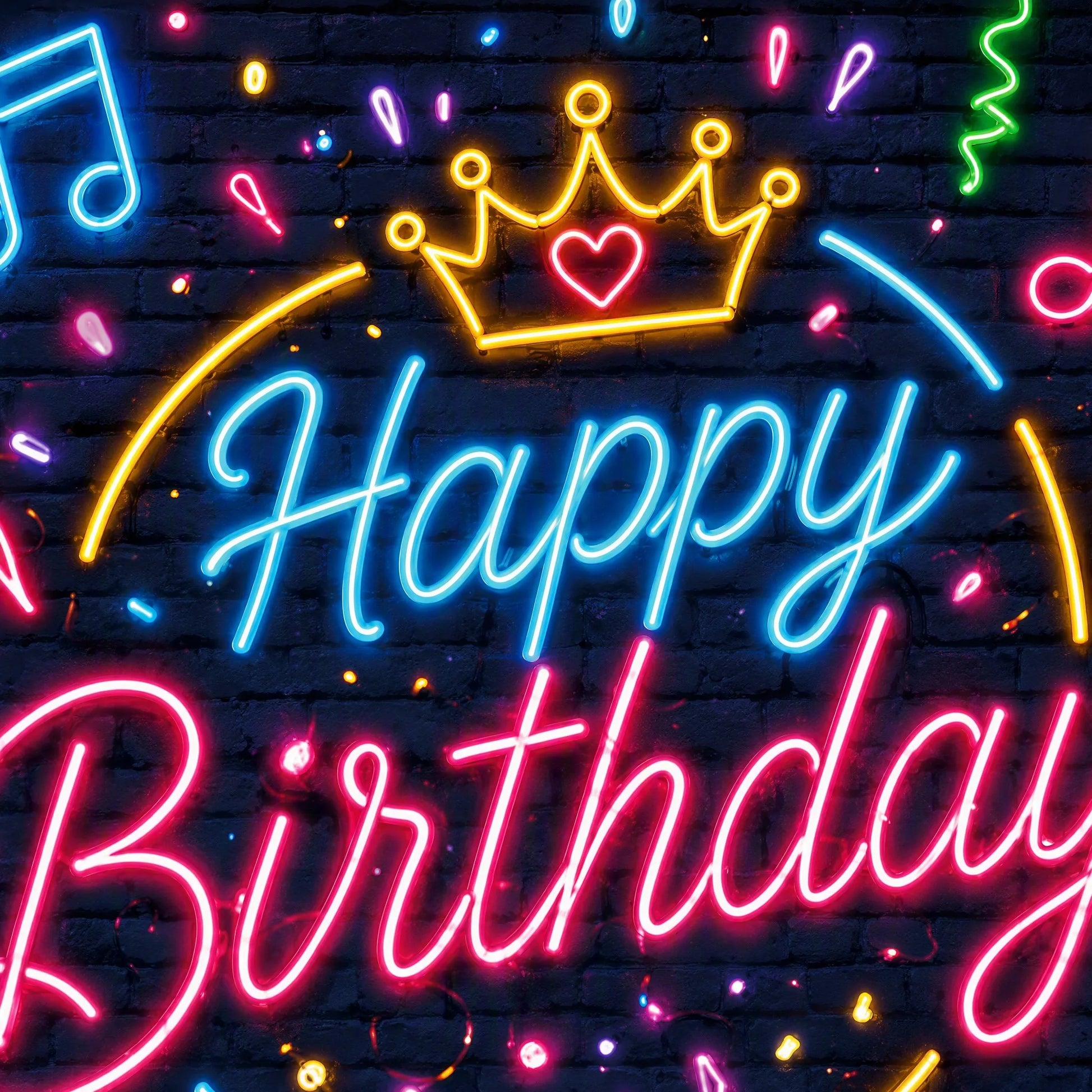 Close-up of Neon Happy Birthday Text Detail